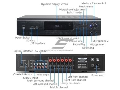 Audio muzikos garso stiprintuvas | 5.1 kanalų | 230V | su Bluetooth | USB | SD 1 Audio muzikos garso stiprintuvas | 5.1 kanalų | 230V | su Bluetooth | USB | SD 1