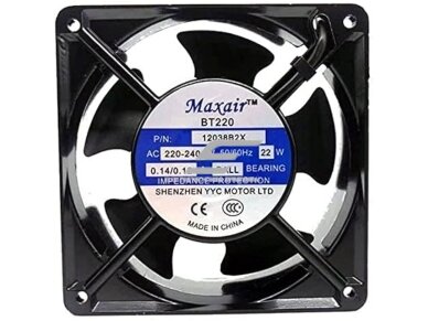 Pramoninis | kompaktinis | elektronikos aušinimo | vėdinimo ventiliatorius | 22W | 220-240V | 0,14-0,12A | juodas | Maxair | BT220 | 12038B2X Pramoninis | kompaktinis | elektronikos aušinimo | vėdinimo ventiliatorius | 22W | 220-240V | 0,14-0,12A | juodas | Maxair | BT220 | 12038B2X