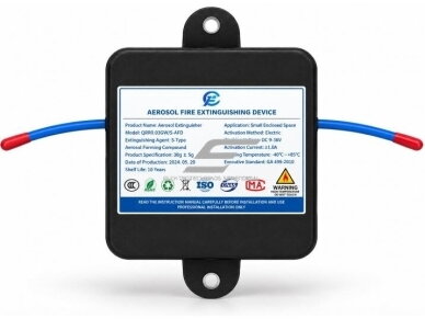 Automatinis aerozolinis gaisro gesinimo įrenginys | 30g | 5-24VDC / 170°C aktyvacija | 0,3m³ | elektros spintoms Automatinis aerozolinis gaisro gesinimo įrenginys | 30g | 5-24VDC / 170°C aktyvacija | 0,3m³ | elektros spintoms