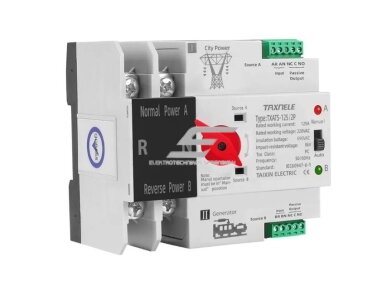 Modulinis rezervinis automatinis galios perjungiklis generatoriams | elektros energijos nepertraukiamam tiekimui | 2P | 63A | 230V | DIN Modulinis rezervinis automatinis galios perjungiklis generatoriams | elektros energijos nepertraukiamam tiekimui | 2P | 63A | 230V | DIN