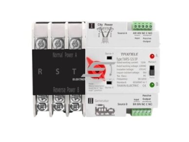 Modulinis rezervinis automatinis galios perjungiklis generatoriams | elektros energijos nepertraukiamam tiekimui | 3P | 63A | 230V | DIN Modulinis rezervinis automatinis galios perjungiklis generatoriams | elektros energijos nepertraukiamam tiekimui | 3P | 63A | 230V | DIN