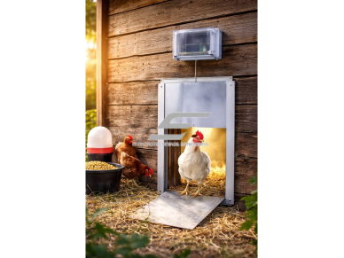 Automatinis vištidės durų atidarymo įrenginys | su valdikliu ir šviesos jutikliu | tinka 22x32 cm durims | gyvūnų apsauga 3