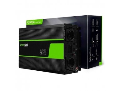 Automobilinis įtampos keitiklis | 24VDC/230VAC | 1500W(3000W) | su sinusine išėjimo įtampa | Green Cell | INV19 Automobilinis įtampos keitiklis | 24VDC/230VAC | 1500W(3000W) | su sinusine išėjimo įtampa | Green Cell | INV19