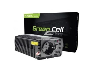Automobilinis įtampos keitiklis | 12VDC/230VAC | 300W/600W | 50Hz | su USB 5V 2,1A | Green cell | INV01DE Automobilinis įtampos keitiklis | 12VDC/230VAC | 300W/600W | 50Hz | su USB 5V 2,1A | Green cell | INV01DE