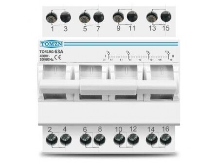 Modulinis galios perjungiklis | kirtiklis elektros generatoriams | 1-0-2 | 4P | 63A | 400V | DIN | TAXNELE | TO419G63A 1 Modulinis galios perjungiklis | kirtiklis elektros generatoriams | 1-0-2 | 4P | 63A | 400V | DIN | TAXNELE | TO419G63A 1