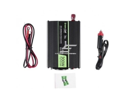 Automobilinis įtampos keitiklis | 12VDC/230VAC | 300W/600W | 50Hz | su USB 5V 2,1A | Green cell | INV01DE 2