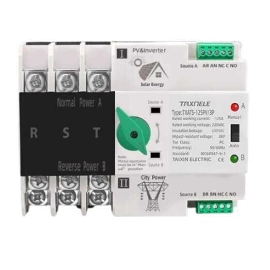 Rezerves automātiskais jaudas slēdzis ģeneratoriem | saules | fotovoltāmpētniecības sistēmām | 3P | 63A | 230V Rezerves automātiskais jaudas slēdzis ģeneratoriem | saules | fotovoltāmpētniecības sistēmām | 3P | 63A | 230V