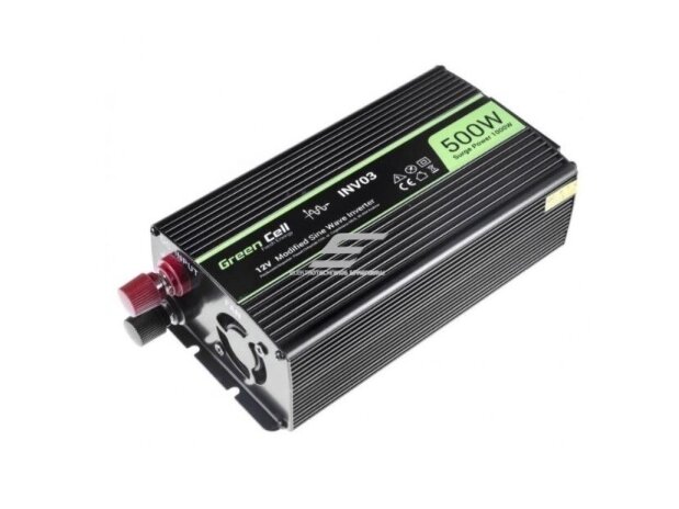 Automobilinis įtampos keitiklis | 12VDC/230VAC | 500W/1000W | 50Hz | su USB 5V 2,1A | Green cell | INV03DE 3 Automobilinis įtampos keitiklis | 12VDC/230VAC | 500W/1000W | 50Hz | su USB 5V 2,1A | Green cell | INV03DE 3