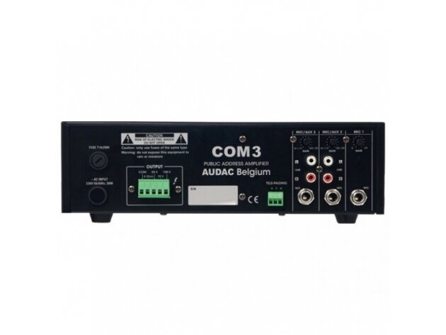 Audio muzikos stiprintuvas | 100V | 30W RMS | su mikšeriu | Audac | COM3 1 Audio muzikos stiprintuvas | 100V | 30W RMS | su mikšeriu | Audac | COM3 1