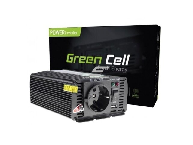 Automobilinis įtampos keitiklis | 12VDC/230VAC | 300W/600W | 50Hz | su USB 5V 2,1A | Green cell | INV01DE