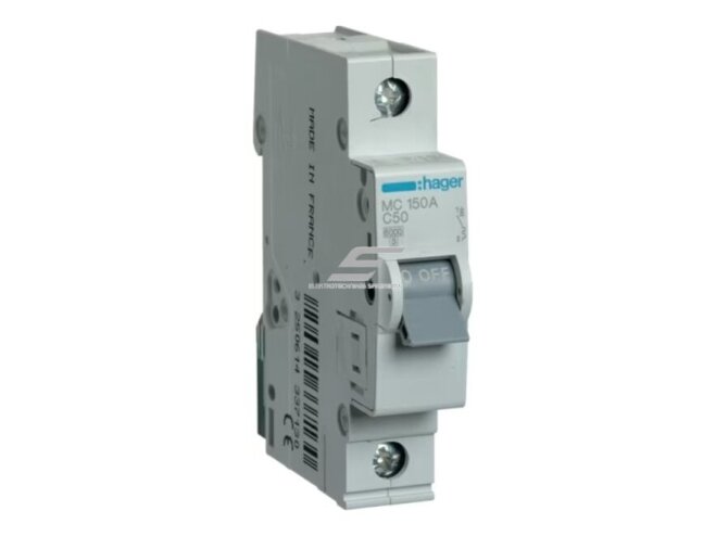 Modulinis automatinis jungiklis | 1P | 50A | C | 6kA | DIN | MCB | Hager | MC150A Modulinis automatinis jungiklis | 1P | 50A | C | 6kA | DIN | MCB | Hager | MC150A