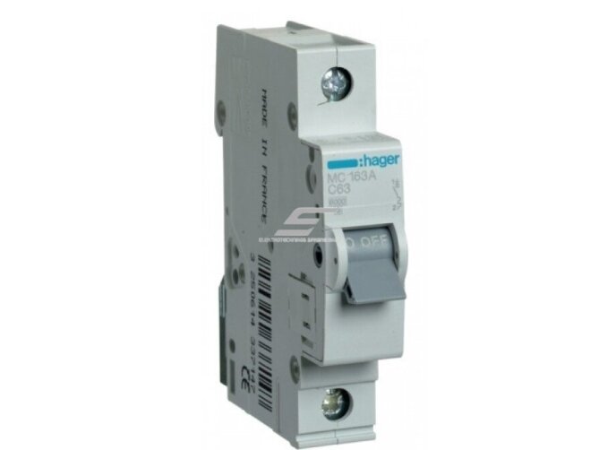 Modulinis automatinis jungiklis | 1P | 63A | C | 6kA | DIN | MCB | Hager | MC163A | 3250614337147 Modulinis automatinis jungiklis | 1P | 63A | C | 6kA | DIN | MCB | Hager | MC163A | 3250614337147