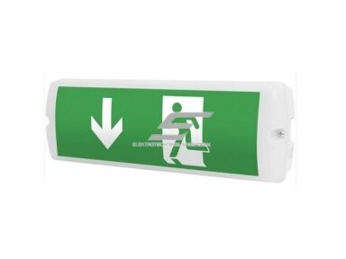 LED avarinis išėjimo šviestuvas | evakuacinis | rodyklė žemyn | 1W | 230V | 350x110x60mm | 3h | IP65 | Libra | 3PLED G117
