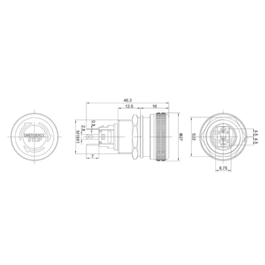 Push button | 19mm | 220V | 1NO+1NC | LED (green) | IP65 | latching | anodized aluminum