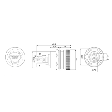Emergency STOP button | 22mm | 220V | 1NO+1NC | LED (red) | IP65 | latching | anodized aluminum