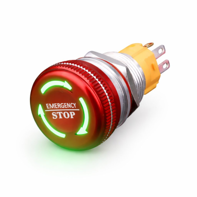 Emergency STOP button | 16mm | 220V | 1NO+1NC | LED (green) | IP65 | latching | anodized aluminum Emergency STOP button | 16mm | 220V | 1NO+1NC | LED (green) | IP65 | latching | anodized aluminum