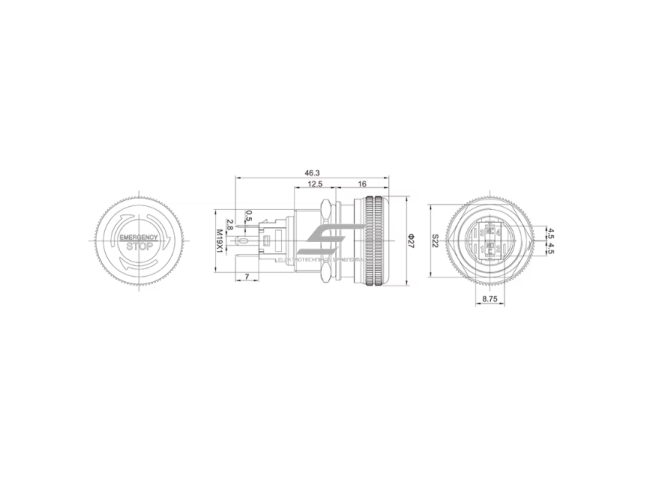 Avarinis STOP mygtukas | 19mm | 220V | 1NO+1NC | LED (raudona) | IP65 | fiksuojamas | anoduotas aliuminis 1