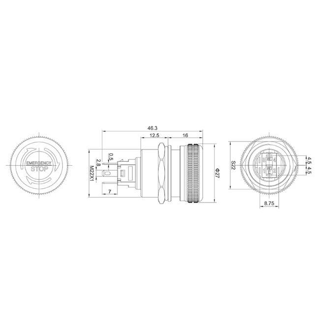 Przycisk | 22 mm | 220 V | 1NO+1NC | LED (zielony) | IP65 | bistabilny | anodowane aluminium 1