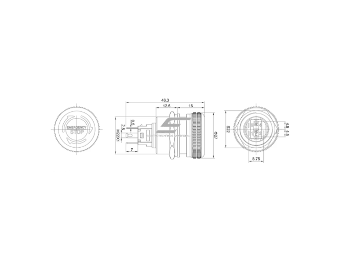 Avarinis STOP mygtukas | 22mm | 220V | 1NO+1NC | LED (raudona) | IP65 | fiksuojamas | anoduotas aliuminis 1 Avarinis STOP mygtukas | 22mm | 220V | 1NO+1NC | LED (raudona) | IP65 | fiksuojamas | anoduotas aliuminis 1