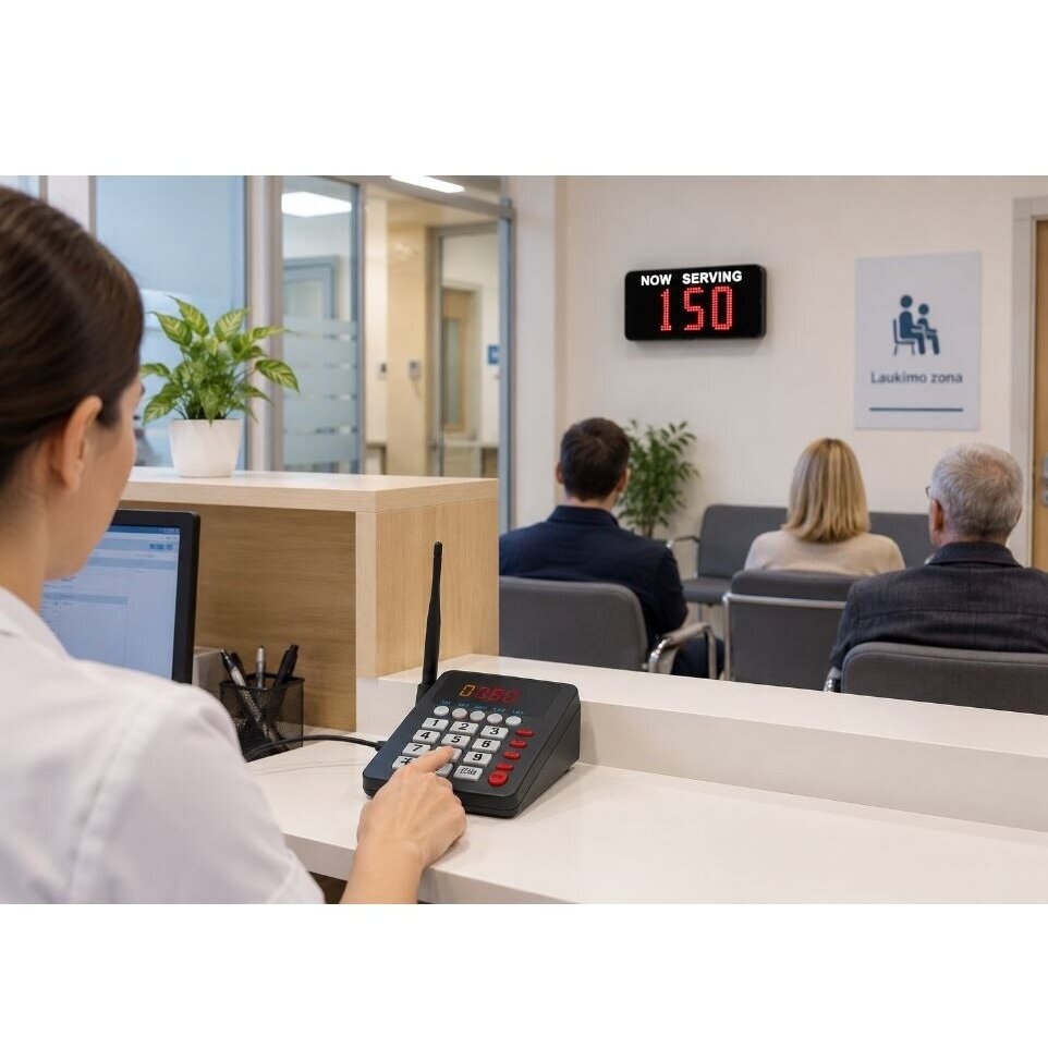 Bezprzewodowy system wywoływania numerów kolejki klientów | klawiatura + wyświetlacz LED | 001-999 | powiadomienie dźwiękowe 2