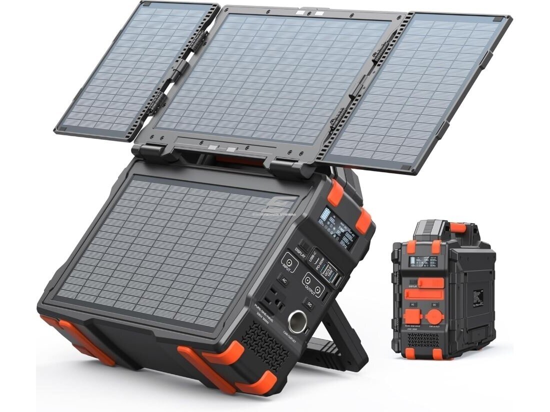Nešiojama saulės energijos stotelė | maitinimo šaltinis | 300W | 284,16Wh | LiFePO4 | USB-A | USB-C | DC | 12V | 30W saulės baterija