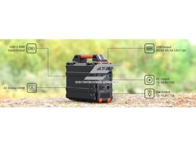Nešiojama saulės energijos stotelė | maitinimo šaltinis | 300W | 284,16Wh | LiFePO4 | USB-A | USB-C | DC | 12V | 30W saulės baterija 1 Nešiojama saulės energijos stotelė | maitinimo šaltinis | 300W | 284,16Wh | LiFePO4 | USB-A | USB-C | DC | 12V | 30W saulės baterija 1