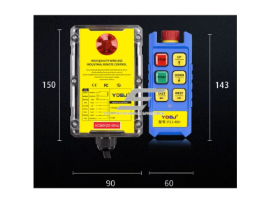 Belaidis kranų valdymo pultas | 4 mygtukai + START/STOP + grybo STOP | 1 greitis | 868 MHz | 24–440 V AC/DC | ES-F21-4S+ 2 Belaidis kranų valdymo pultas | 4 mygtukai + START/STOP + grybo STOP | 1 greitis | 868 MHz | 24–440 V AC/DC | ES-F21-4S+ 2