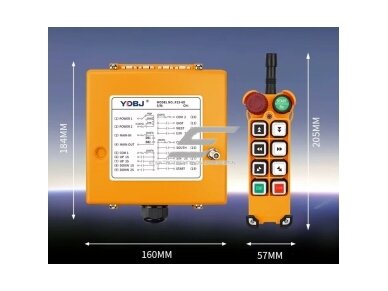 Belaidis kranų valdymo pultas | 6 mygtukai + START/STOP | 2 greičiai | 315/433 MHz | 24–440 V AC/DC | IP65 | ES-F23-6D 2