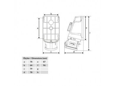 Pramoninis skydelis | dėžutė su kištukiniais lizdais 1x230V + 1x16A 5P | kampinis | hermetinis | garažams | komercinėms patalpoms | IP44 | Bemis | BC1-1505-2537 | 8698523909126 1