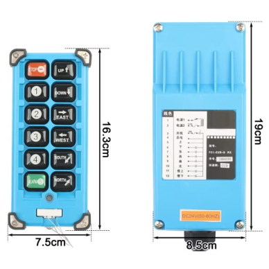 Bezvadu celtņa vadības pults | 12 pogas ar STOP un START | 2 ātrumi | 230 V AC | IP65 | ES-F21-E2B-8 4