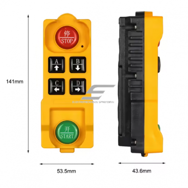 Bezvadu celtņa vadības pults | 4 pogas + START/STOP | 1 ātrums | 433 MHz | 100–240 V AC | modulārs uztvērējs | AK-C211008 2 Bezvadu celtņa vadības pults | 4 pogas + START/STOP | 1 ātrums | 433 MHz | 100–240 V AC | modulārs uztvērējs | AK-C211008 2