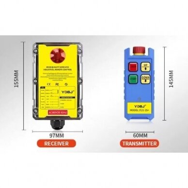 Wireless crane remote control | 2 buttons + START/STOP + mushroom STOP | 1 speed | 868 MHz | 24–440 V AC/DC | IP65 | ES-F21-2S+ 2