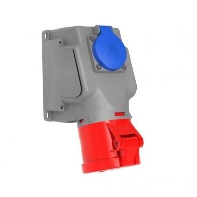 Industrial wall socket with 230 V outlet | 1×16 A 5P 400 V 6h + 1×230 V 16 A | 90° angled | IP44 | Bemis BC1-1505-2537