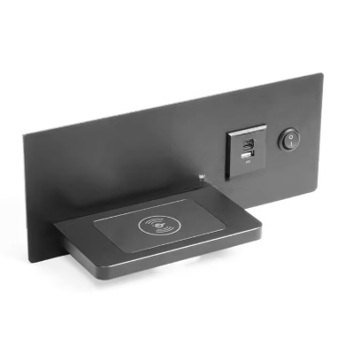 Wireless mobile phone charging station | 1xUSB-A | 1xUSB-C | with switch | black Wireless mobile phone charging station | 1xUSB-A | 1xUSB-C | with switch | black
