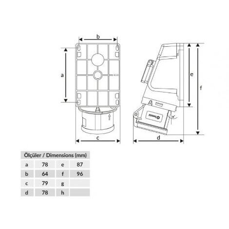 Industrial wall socket with 230 V outlet | 1×16 A 5P 400 V 6h + 1×230 V 16 A | 90° angled | IP44 | Bemis BC1-1505-2537 1