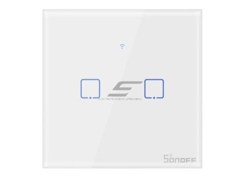 Išmanus | nuotolinis liečiamas sieninis jungiklis | 2 kanalų | 2x480W | 230VAC | baltas | Wi-Fi | SONOFF | T0EU2C-TX | 6920075725513