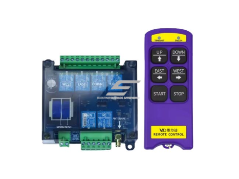 Belaidis kranų valdymo pultas | 4 mygtukai + START/STOP | 1 greitis | 868 MHz | 230 V AC | modulinis imtuvas | ES-LD-BC4 Belaidis kranų valdymo pultas | 4 mygtukai + START/STOP | 1 greitis | 868 MHz | 230 V AC | modulinis imtuvas | ES-LD-BC4