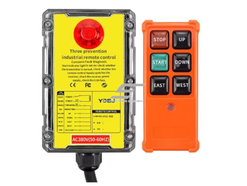 Belaidis kranų valdymo pultas | 4 mygtukai + START/STOP | 1 greitis | 868 MHz | 12–440 V AC/DC | IP65 | ES-F21-4SE Belaidis kranų valdymo pultas | 4 mygtukai + START/STOP | 1 greitis | 868 MHz | 12–440 V AC/DC | IP65 | ES-F21-4SE