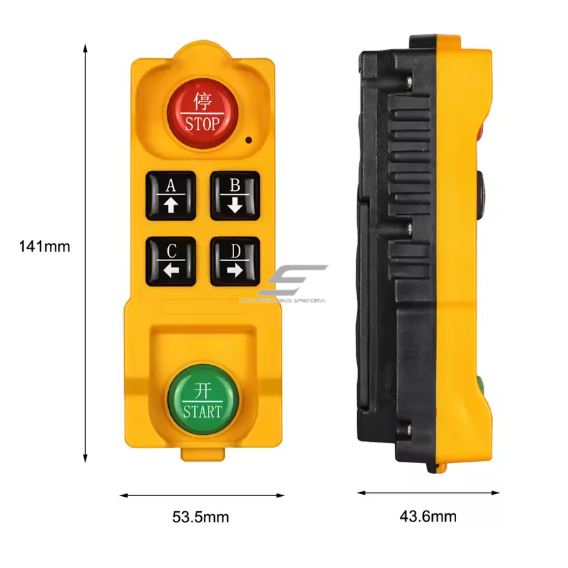 Bezvadu celtņa vadības pults | 4 pogas + START/STOP | 1 ātrums | 433 MHz | 100–240 V AC | modulārs uztvērējs | AK-C211008 2 Bezvadu celtņa vadības pults | 4 pogas + START/STOP | 1 ātrums | 433 MHz | 100–240 V AC | modulārs uztvērējs | AK-C211008 2