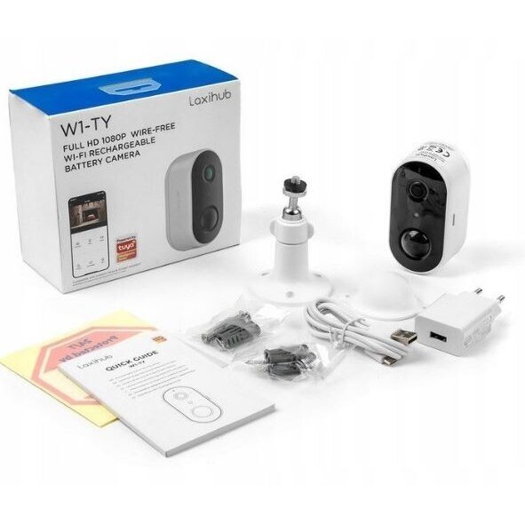 Nutikas | Juhtmevaba välikasutuseks videovalve IP-kaamera 2MP | 1080p | aku 6700 mAh | PIR | IP65 | Wi-Fi 2,4 GHz | Tuya | W1-TY Laxihub 1