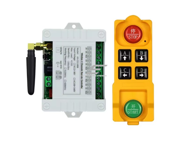 Belaidis kranų valdymo pultas | 4 mygtukai + START/STOP | 1 greitis | 433 MHz | 100–240 V AC | modulinis imtuvas | AK-C211008 Belaidis kranų valdymo pultas | 4 mygtukai + START/STOP | 1 greitis | 433 MHz | 100–240 V AC | modulinis imtuvas | AK-C211008