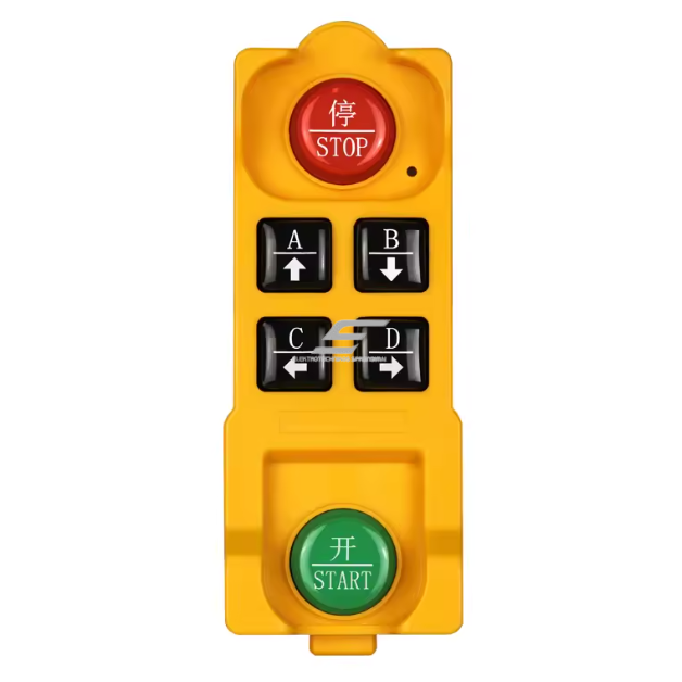 Bezvadu celtņa vadības pults | 4 pogas + START/STOP | 1 ātrums | 433 MHz | 100–240 V AC | modulārs uztvērējs | AK-C211008 1 Bezvadu celtņa vadības pults | 4 pogas + START/STOP | 1 ātrums | 433 MHz | 100–240 V AC | modulārs uztvērējs | AK-C211008 1