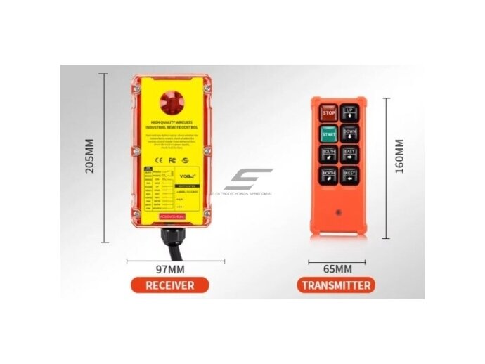 Belaidis kranų valdymo pultas | 6 mygtukai + START/STOP | 1 greitis | 868 MHz | 24–440 V AC/DC | ES-F21-E1B(H) 2 Belaidis kranų valdymo pultas | 6 mygtukai + START/STOP | 1 greitis | 868 MHz | 24–440 V AC/DC | ES-F21-E1B(H) 2