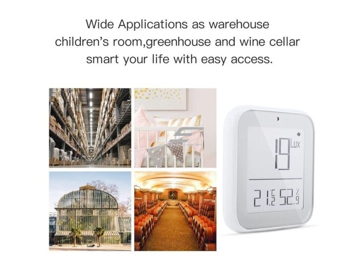 Išmanus | belaidis šviesos | temperatūros ir drėgmes matuoklis | jutiklis | 0-999lux | 0-50°C | 0-99RH% | 66x66x11mm | baltas | Wi-Fi | ZigBee | Smart Life | TUYA | MOES 8