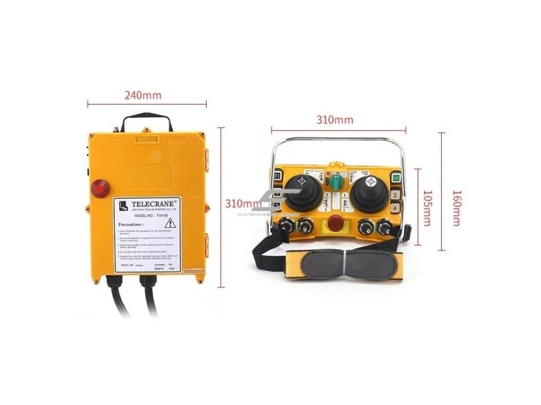 Belaidis kranų valdymo pultas | 2 joystick | 5 greičiai | imtuvas 24–48 V AC/DC | relės 15 A | EL-F24-60-48 1