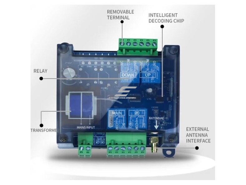 Belaidis kranų valdymo pultas | 2 mygtukai + START/STOP | 1 greitis | 868 MHz | 230 V AC | modulinis imtuvas | ES-LD-BC2 3 Belaidis kranų valdymo pultas | 2 mygtukai + START/STOP | 1 greitis | 868 MHz | 230 V AC | modulinis imtuvas | ES-LD-BC2 3