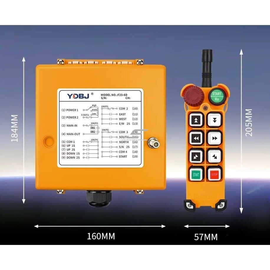 Bezprzewodowy pilot do suwnicy | 6 przycisków + START/STOP | 2 prędkości | 315/433 MHz | 24–440 V AC/DC | IP65 | ES-F23-6D 2 Bezprzewodowy pilot do suwnicy | 6 przycisków + START/STOP | 2 prędkości | 315/433 MHz | 24–440 V AC/DC | IP65 | ES-F23-6D 2