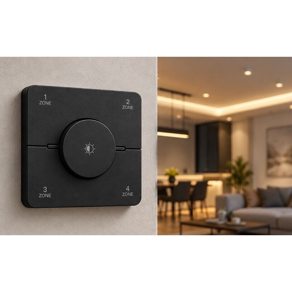 Wireless LED lighting dimmer controller | dimmer | brightness and color temperature control | CCT | 86x86mm | 4 zones | 2.4 GHz | black 5 Wireless LED lighting dimmer controller | dimmer | brightness and color temperature control | CCT | 86x86mm | 4 zones | 2.4 GHz | black 5