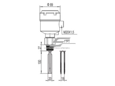Birių | skystų medžiagų vibracinis lygio jungiklis | jutiklis | daviklis | 100-1000mm | 18-30VDC / 85-250VAC | 5A | DPDT 2 Birių | skystų medžiagų vibracinis lygio jungiklis | jutiklis | daviklis | 100-1000mm | 18-30VDC / 85-250VAC | 5A | DPDT 2
