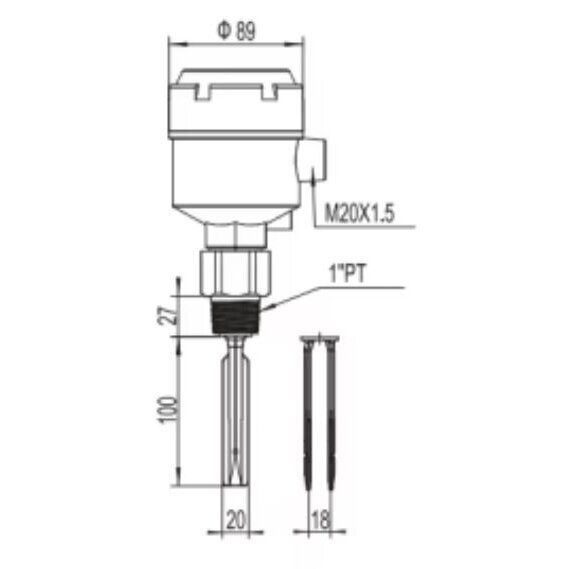 Bulk | liquid material vibrating level switch | sensor | detector | 100-1000mm | 18-30VDC / 85-250VAC | 5A | DPDT 2 Bulk | liquid material vibrating level switch | sensor | detector | 100-1000mm | 18-30VDC / 85-250VAC | 5A | DPDT 2